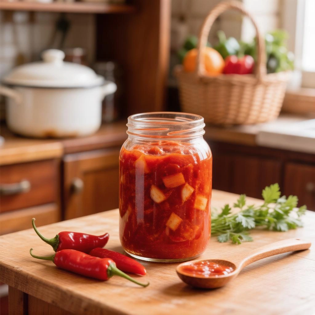 советская аджика с помидорами, морковью и яблоками