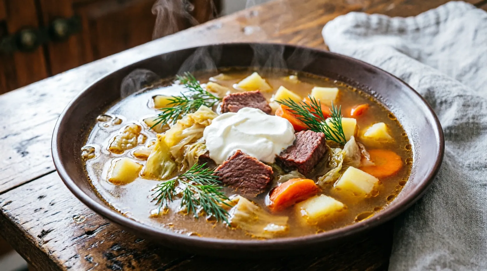 Тарелка щей с капустой